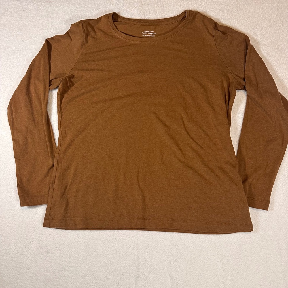 Banana Republic Timeless Tee Brown Long Sleeve Cotton Modal Spandex Size L G